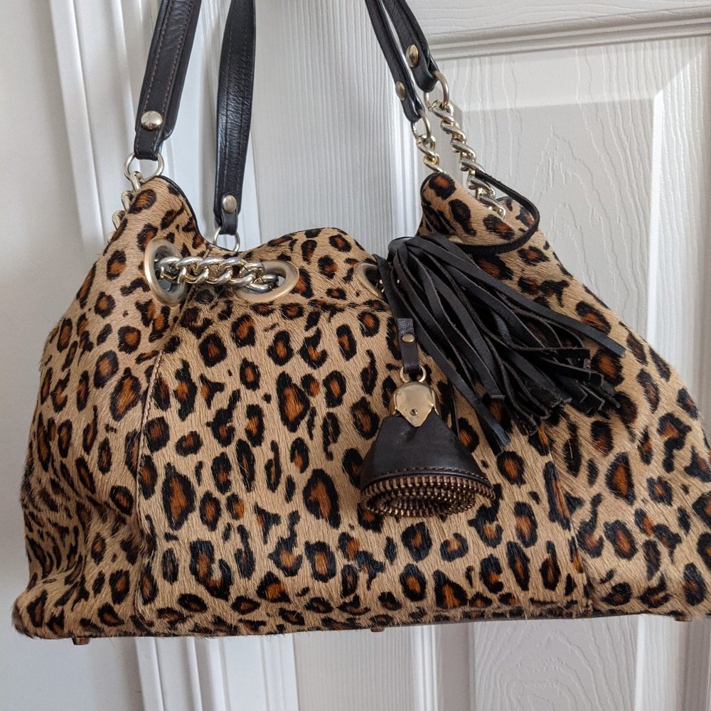Leopard vintage looking handbag with Italian leather details